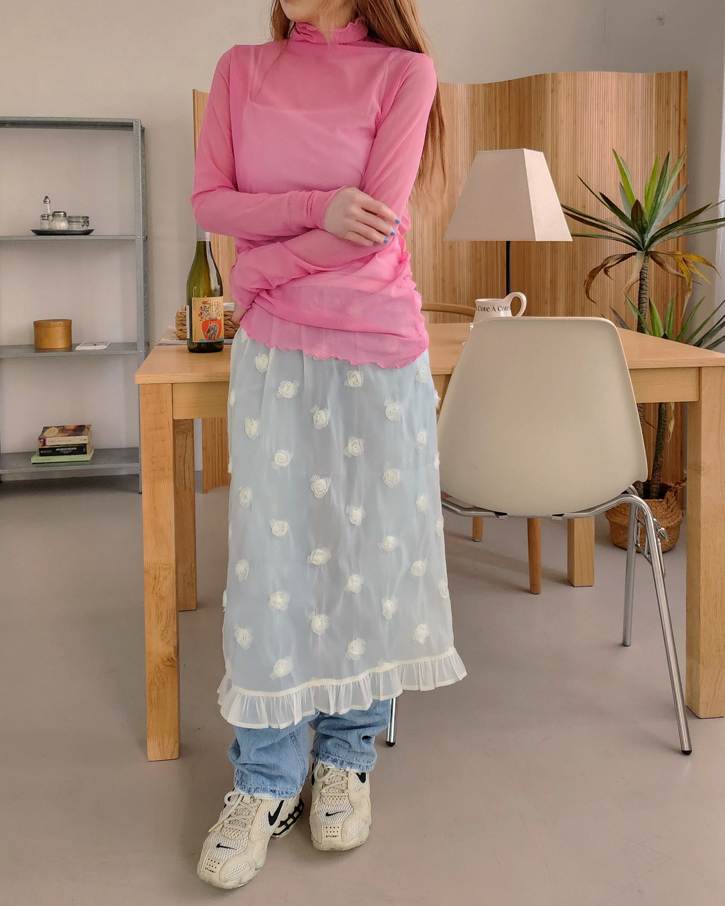 rose motif frill sheer skirt