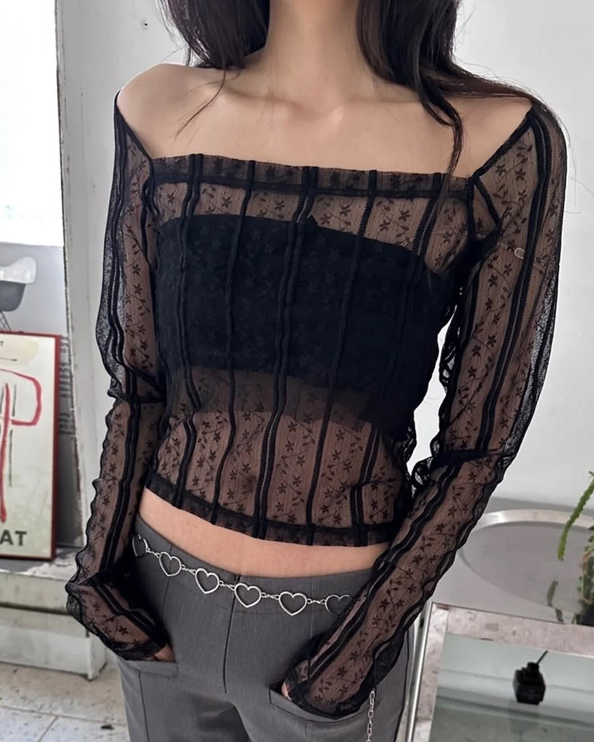 square neck lace sheer top
