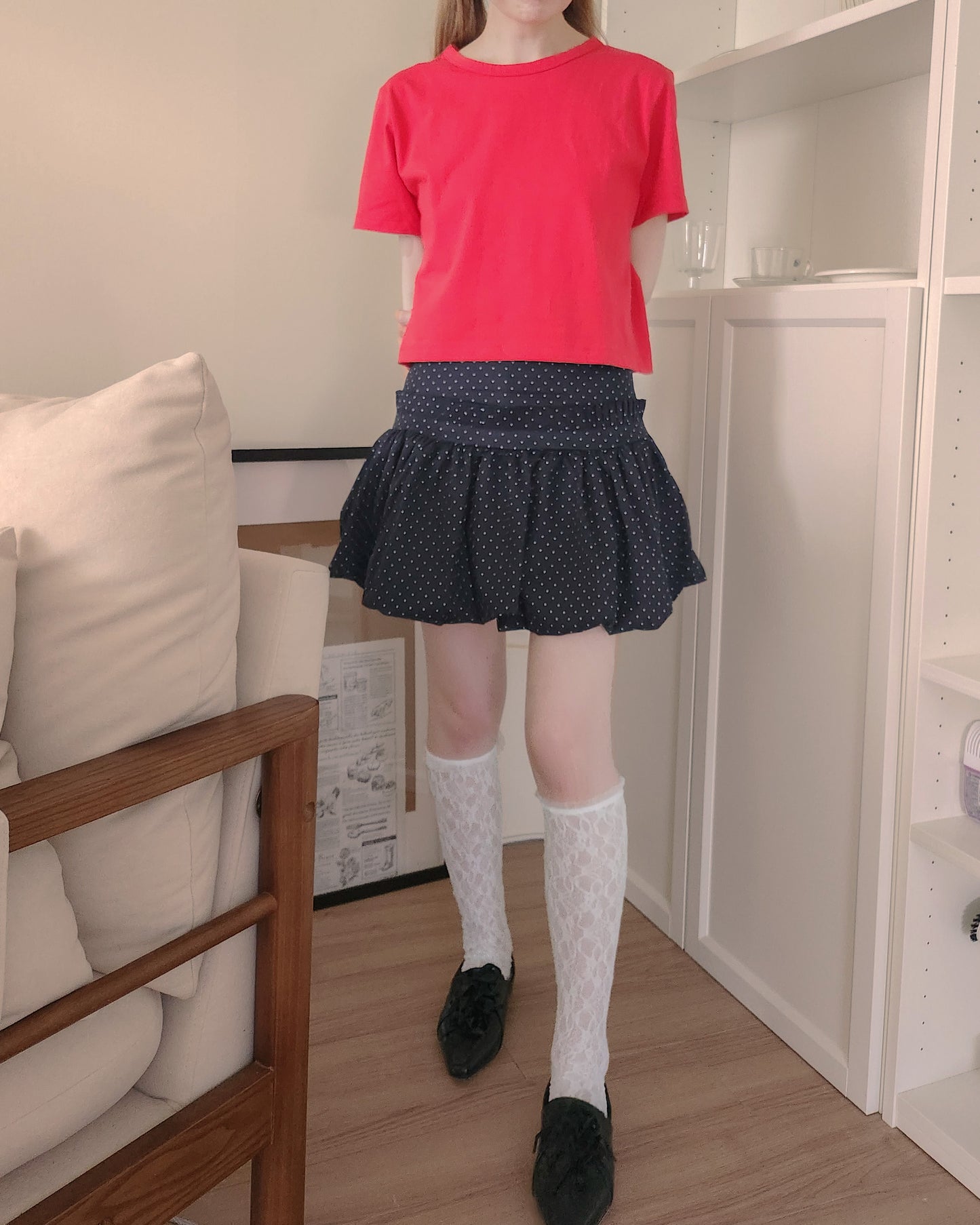 dot frill balloon mini skirt