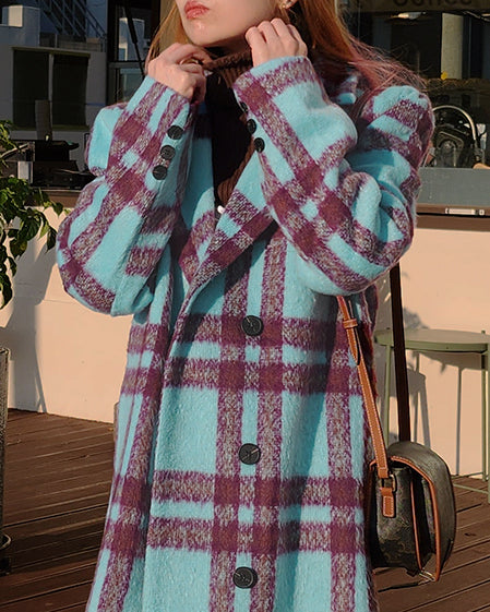 check wool blended coat