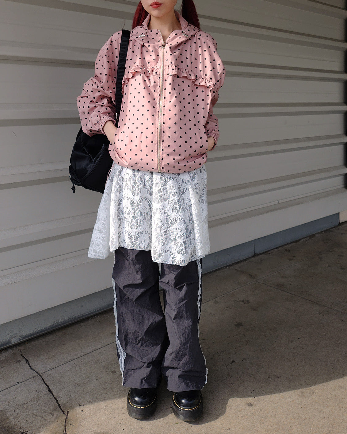 dot frill nylon blouson