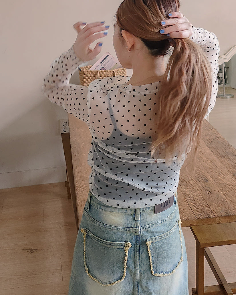 dot sheer long sleeves T