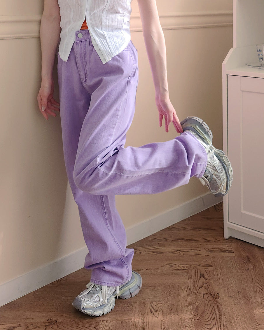 pigment color straight wide cotton pants