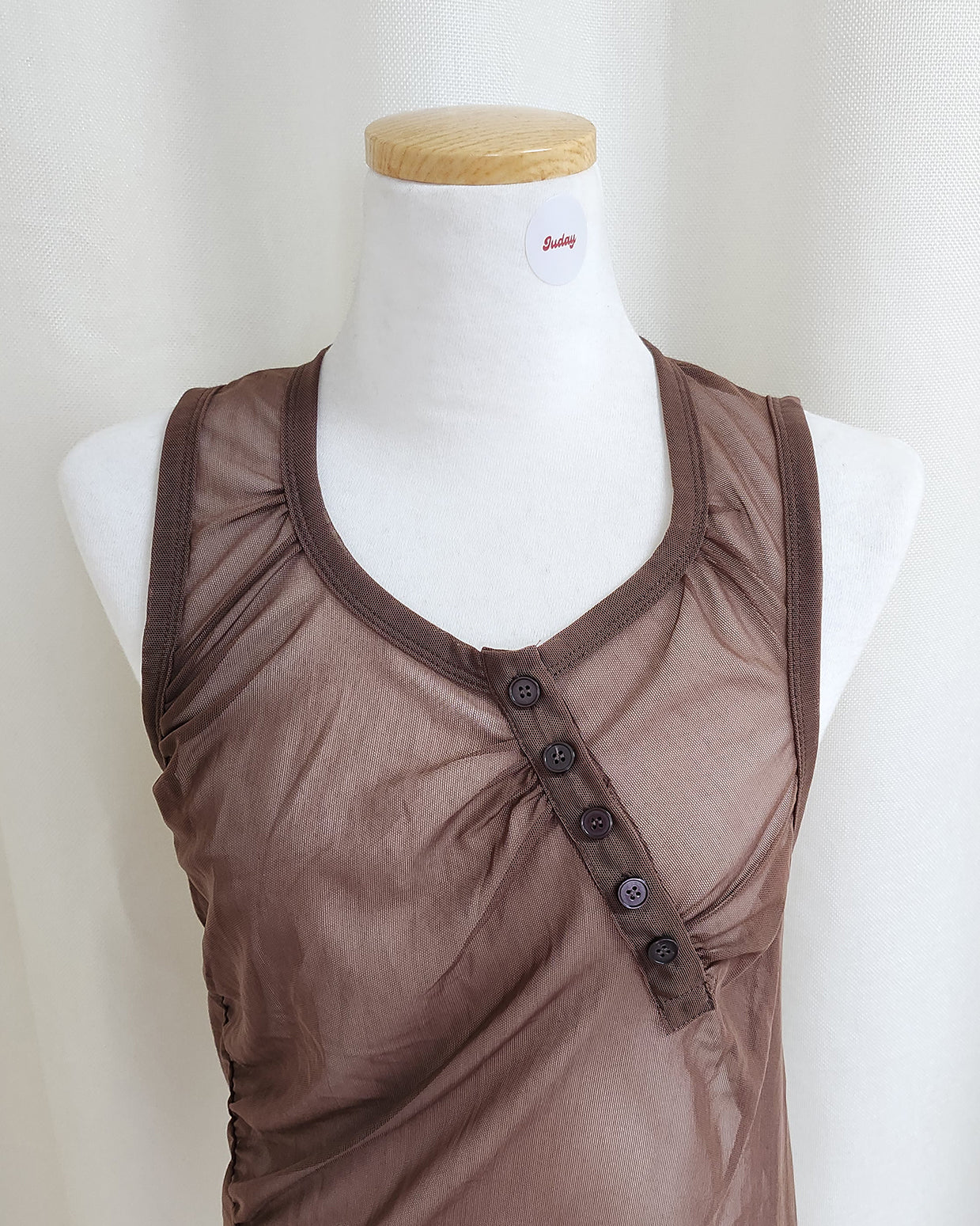 henry neck sheer sleeve less top
