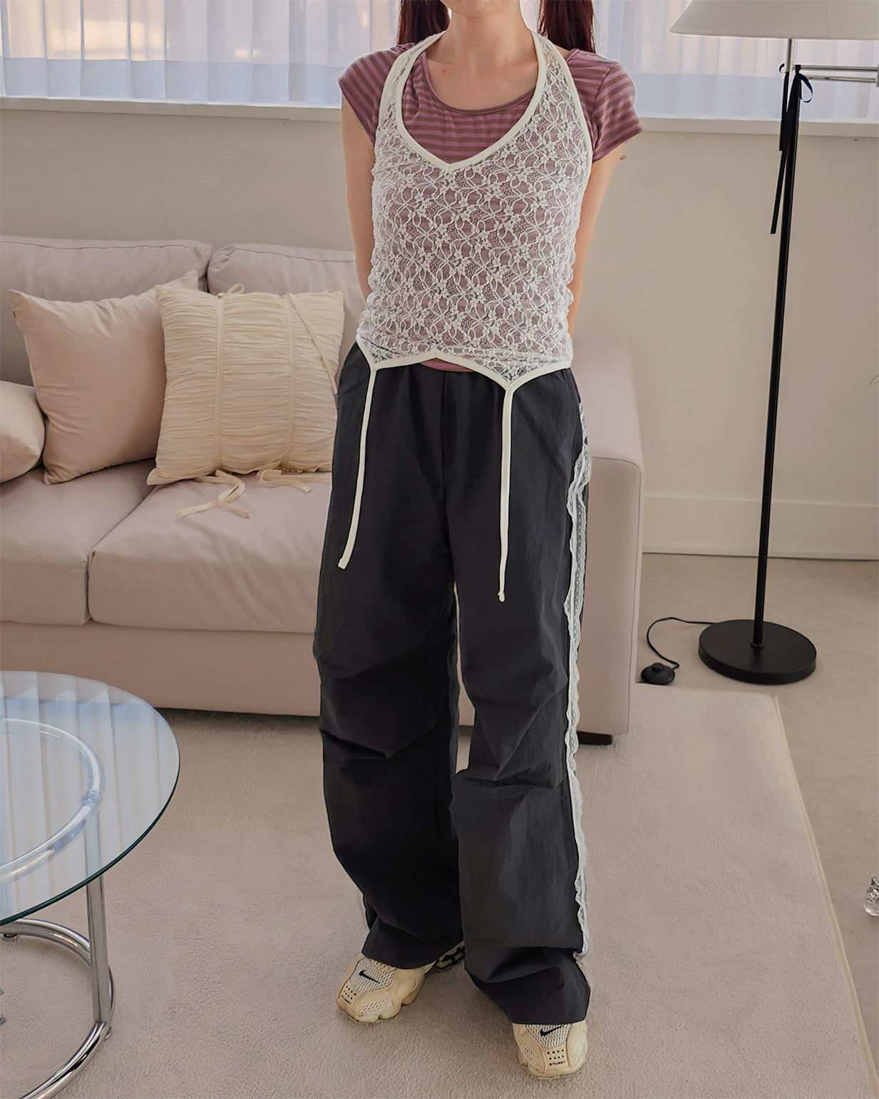 lace sheer halter neck bustier