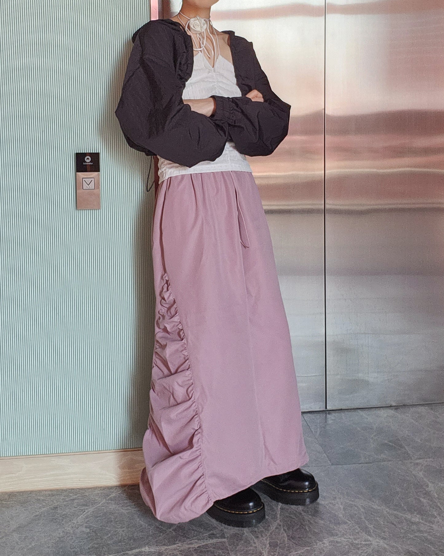 side shirring long skirt