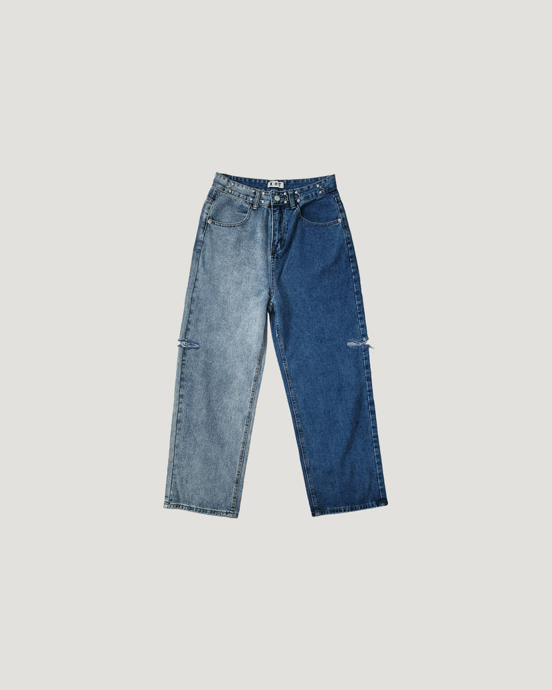side ripped switching denim