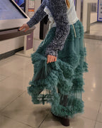 tiered volume frill tulle skirt