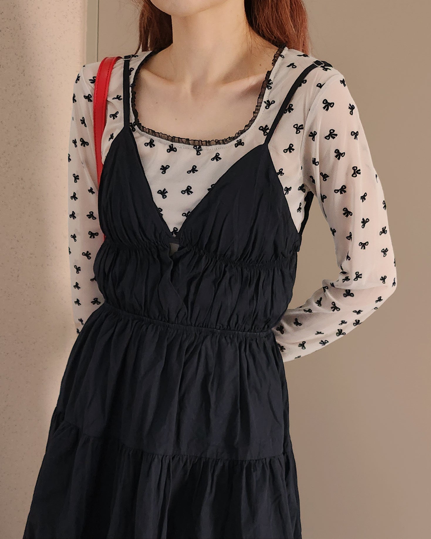 shirring bustier cotton long dress