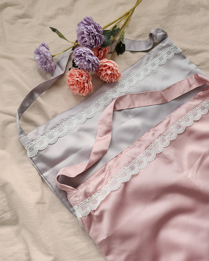 satin lace line tote bag