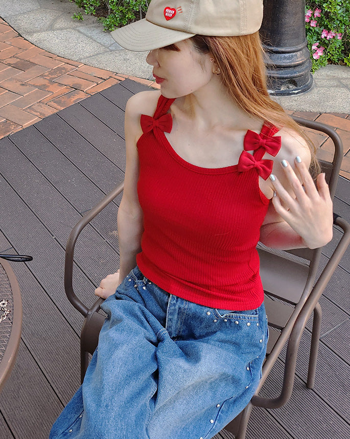 ribbon SET sleeveless knit