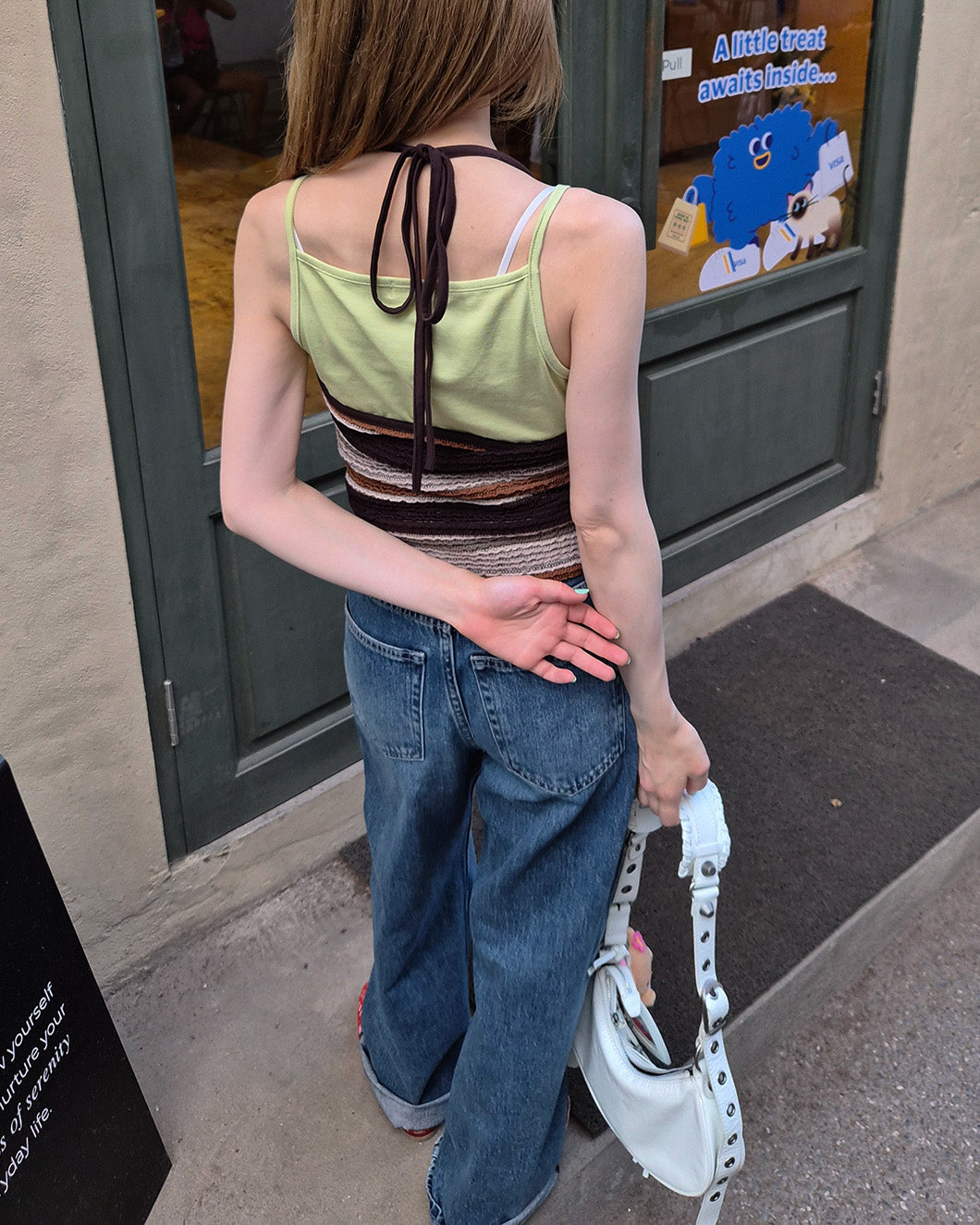 multi stripe halter neck knit like top