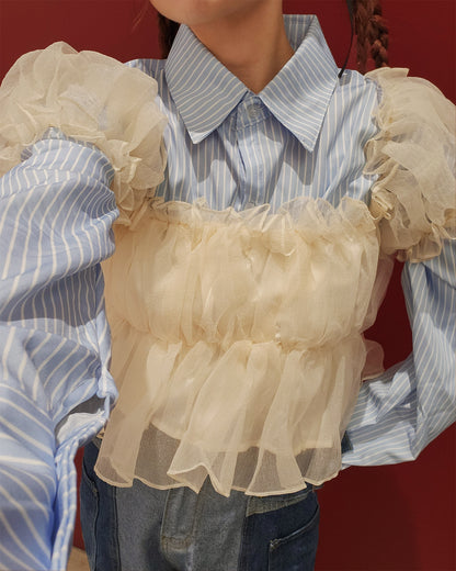 organdy puff sleeve frill blouse