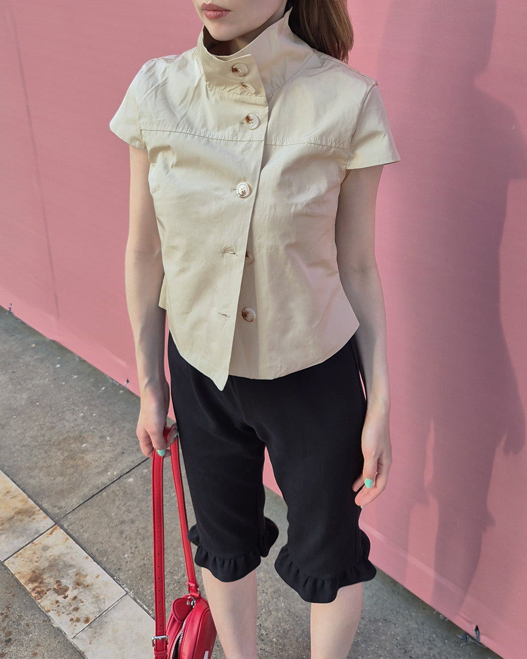 stand collar button point shirt