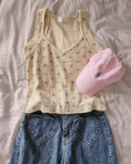 flower waffle sleeve less top