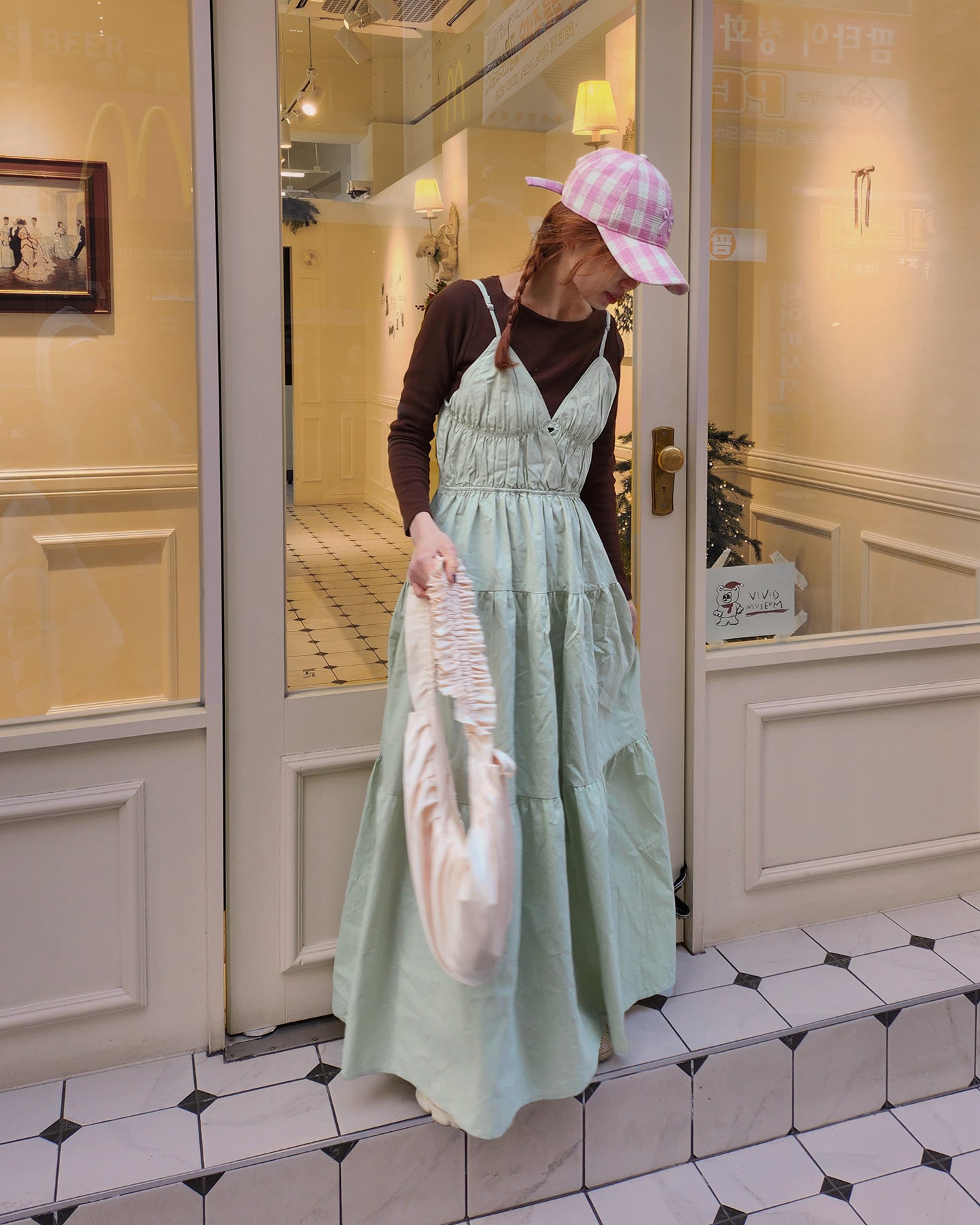 shirring bustier cotton long dress