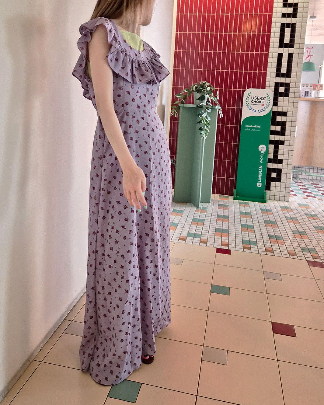rose pattern frill long dress