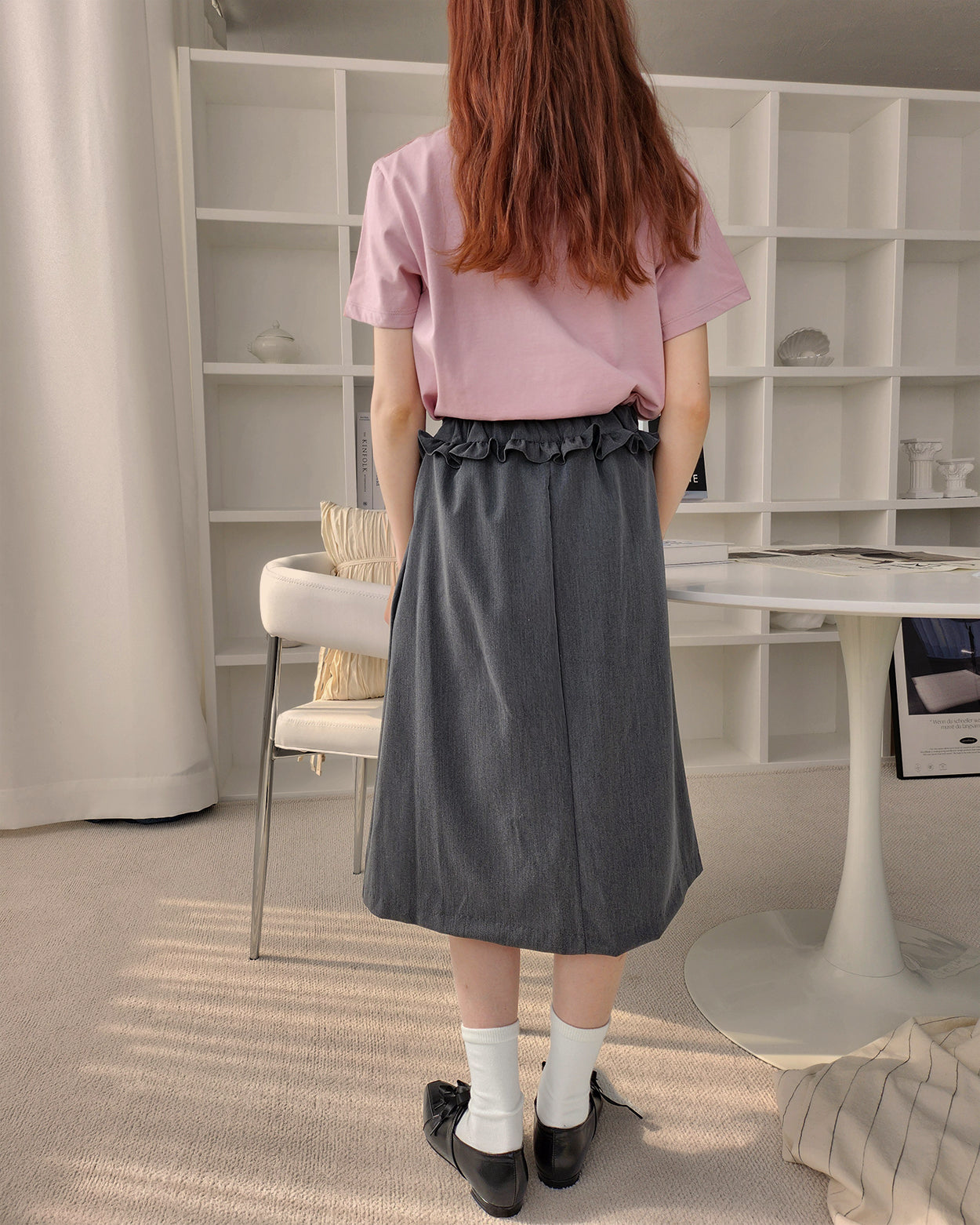 waist frill pleats middle skirt