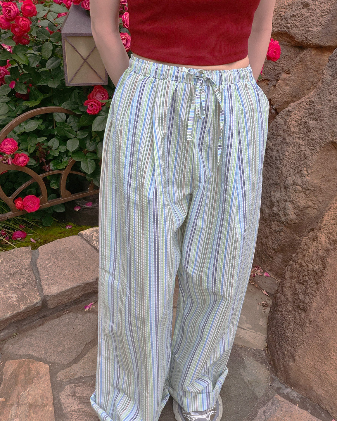 multi stripe wide pants