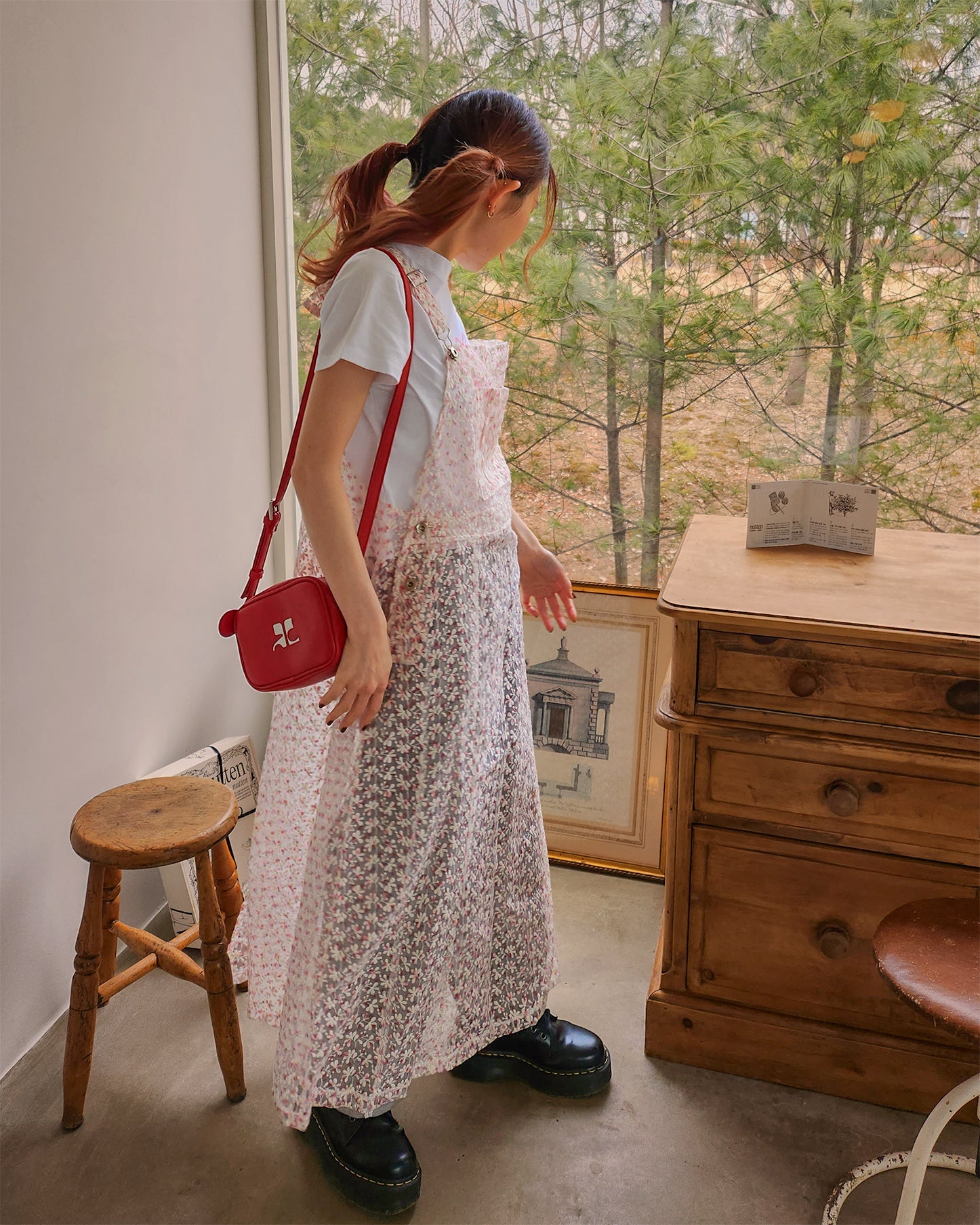 flower lace sheer salopette dress