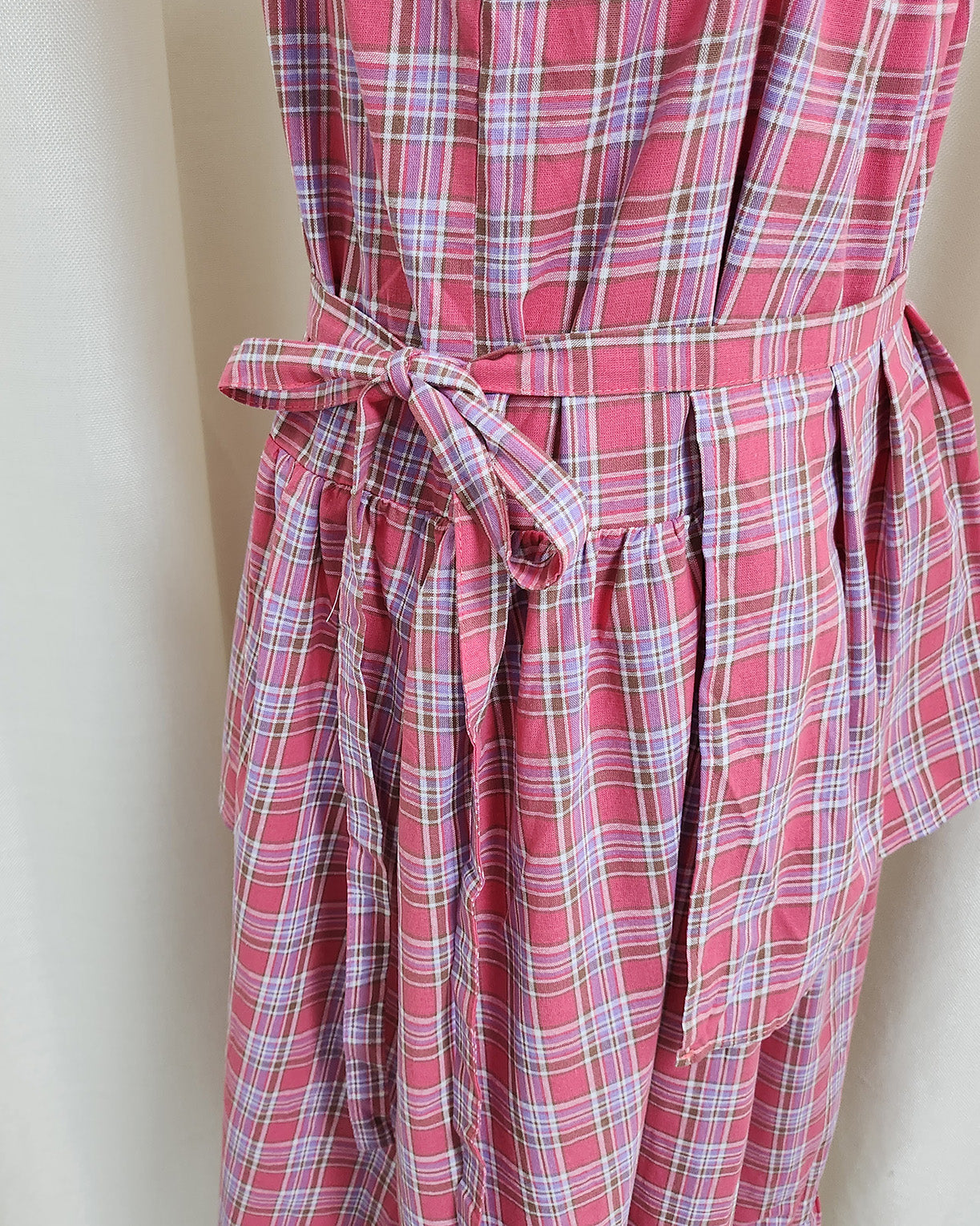 check frill belt long dress