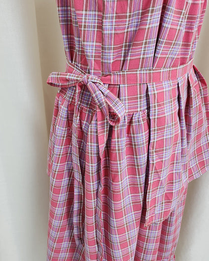 check frill belt long dress