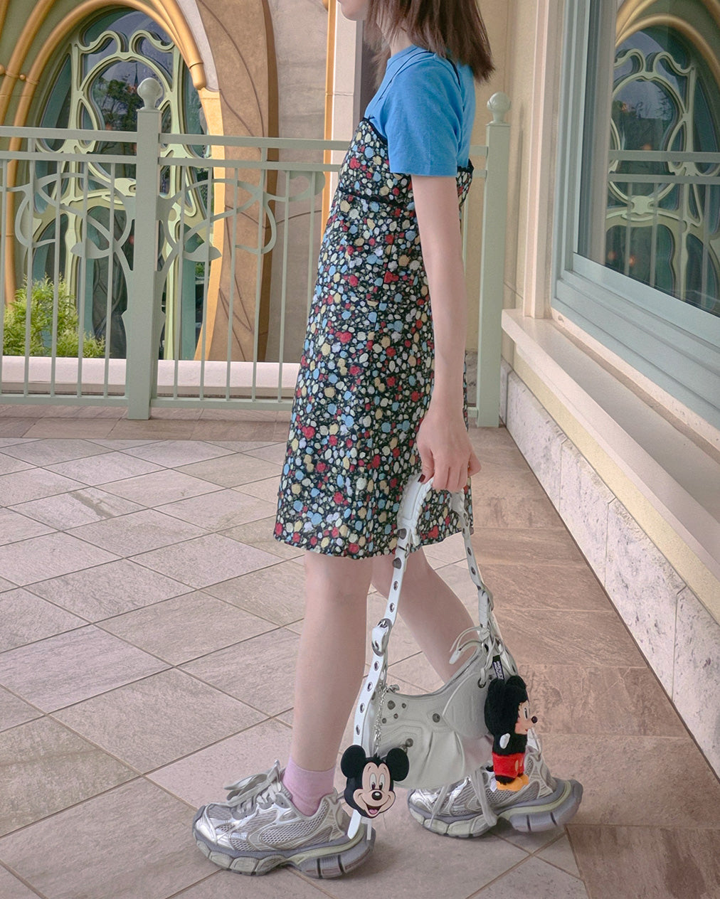 retro flower piping mini dress
