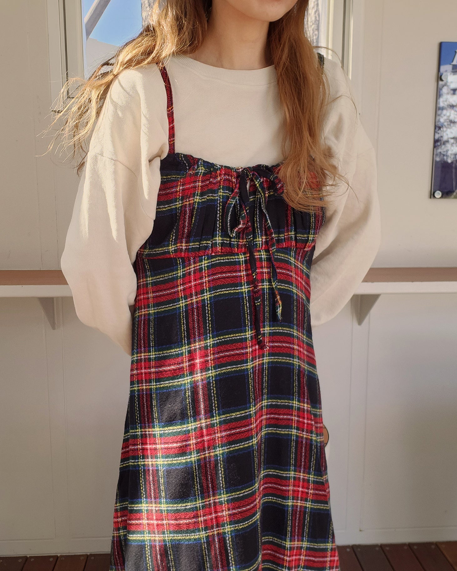 check camisole flare dress