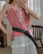 gingham check lace point camisole blouse