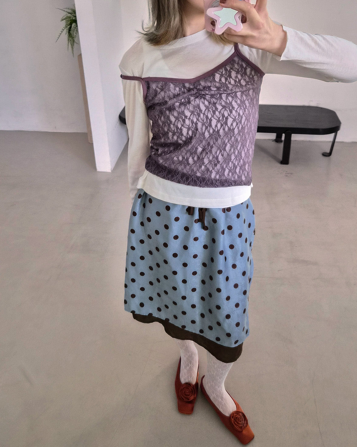 polka dot layered skirt