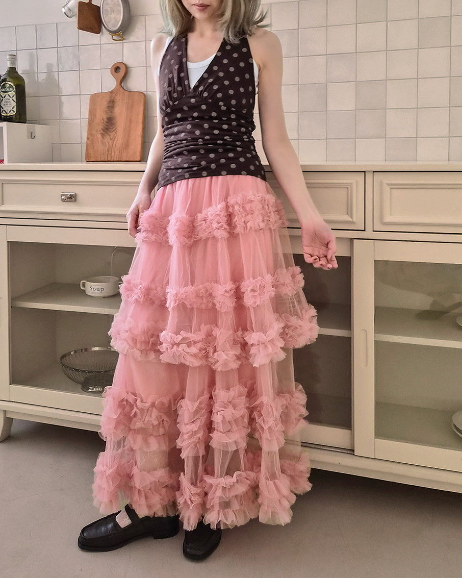 tiered volume frill tulle skirt