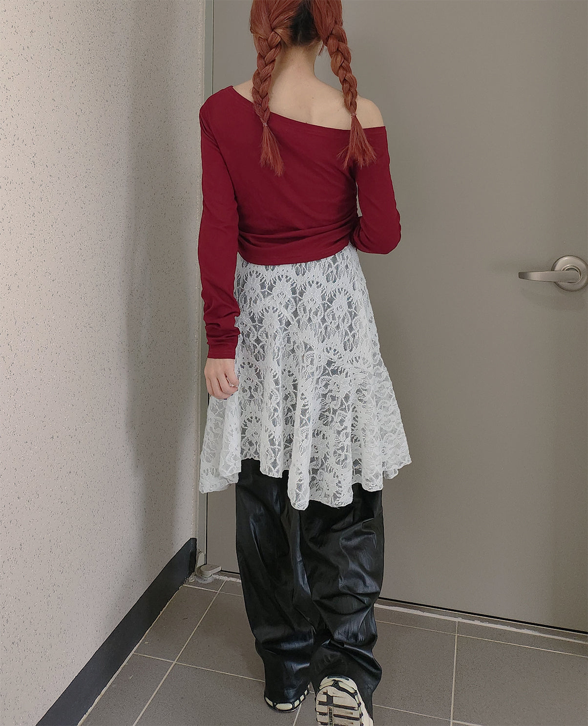 wrinkle faux leather wide pants