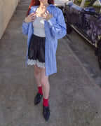 fake leather lace point short pants