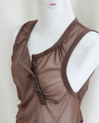 henry neck sheer sleeve less top