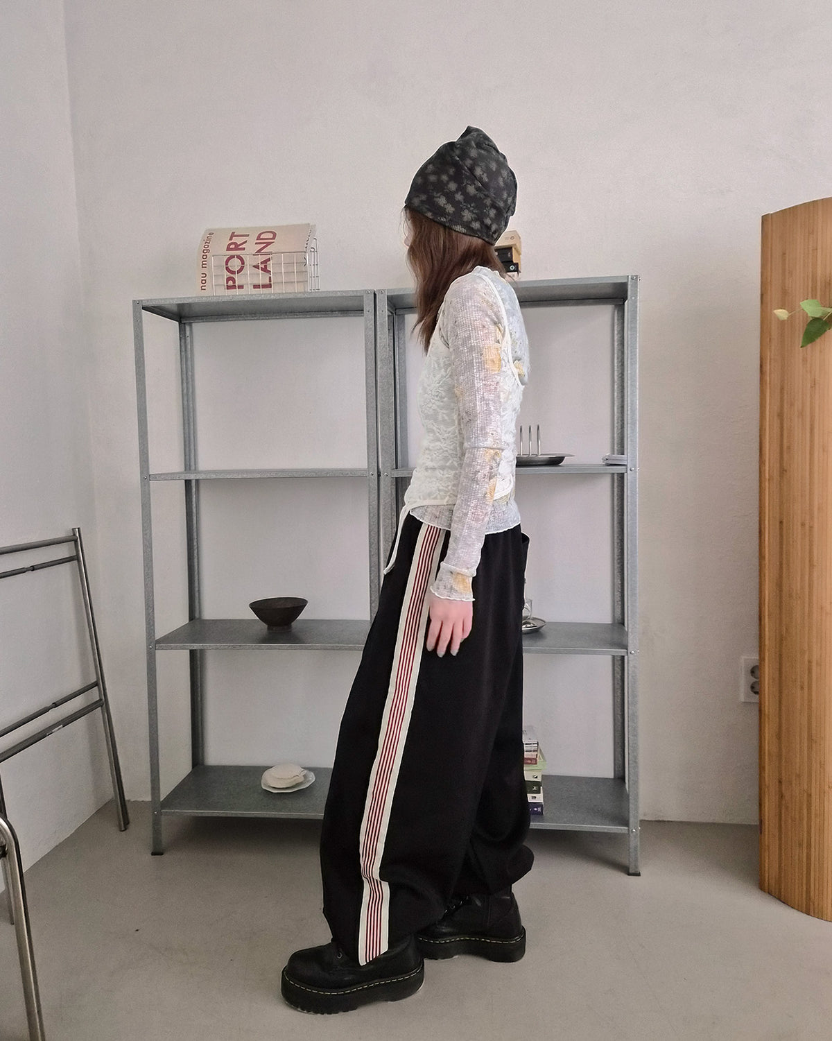 red line wide track pants