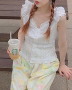 cotton lace frill sleeve less blouse