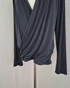 wrap drape neck long sleeve top