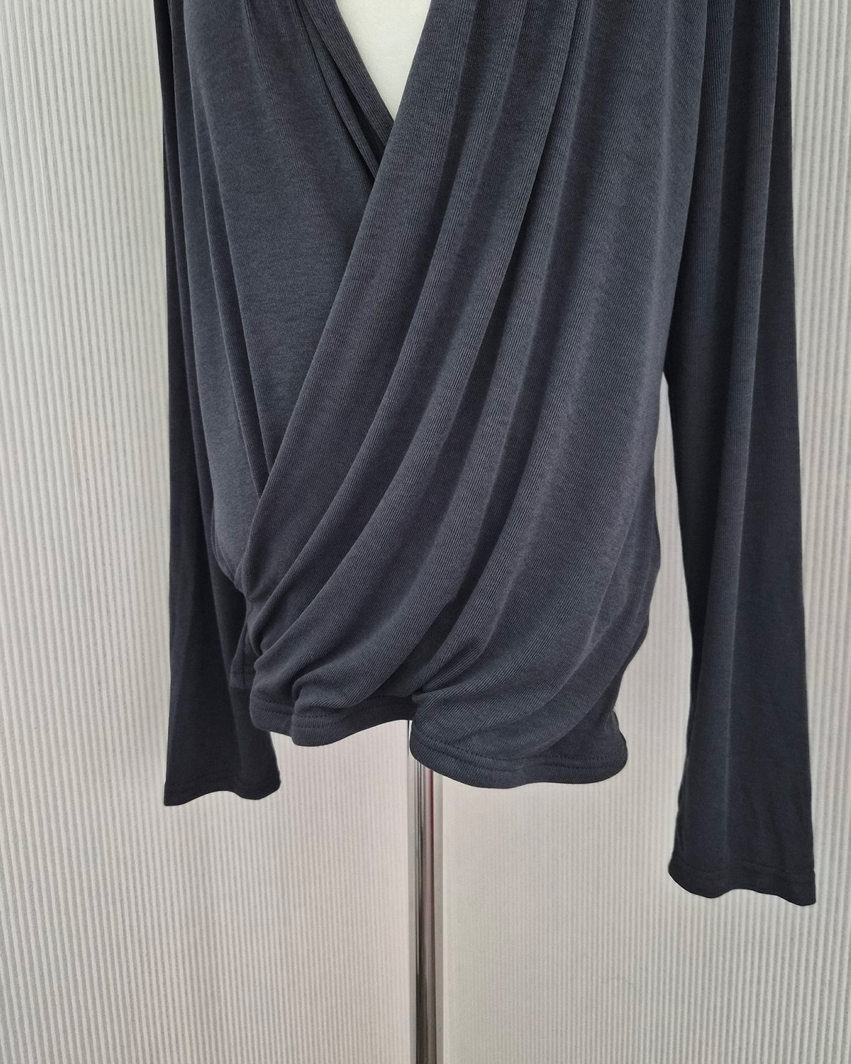 wrap drape neck long sleeve top