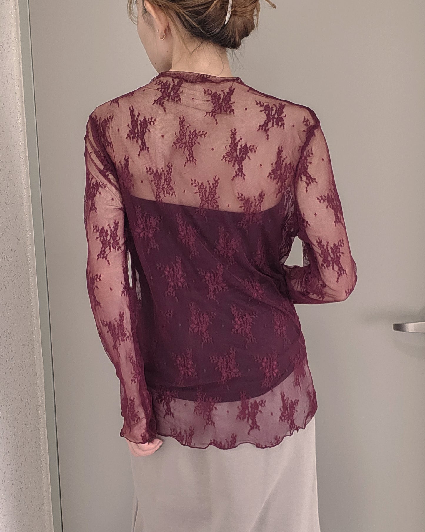 lace sheer long sleeve T