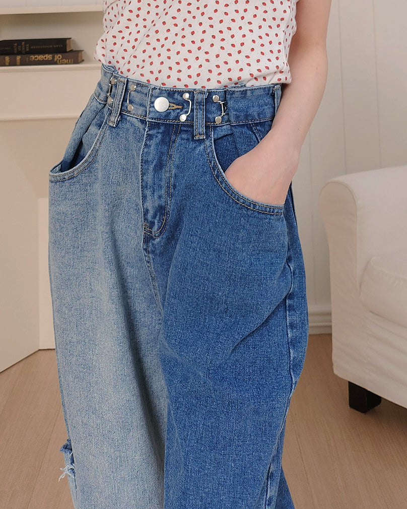 side ripped switching denim