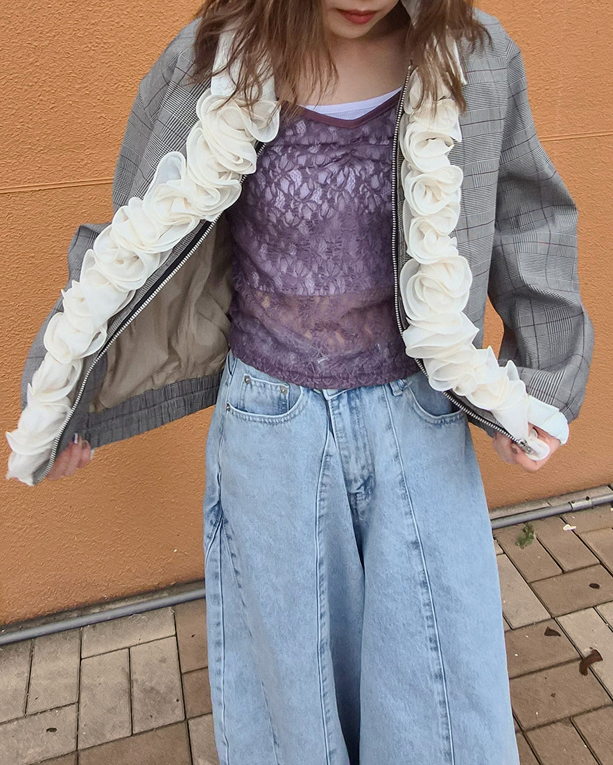 glen check frill jacket