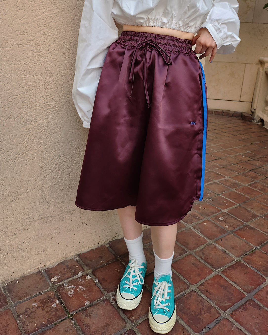 track satin bermuda pants
