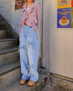 ribbon denim pants
