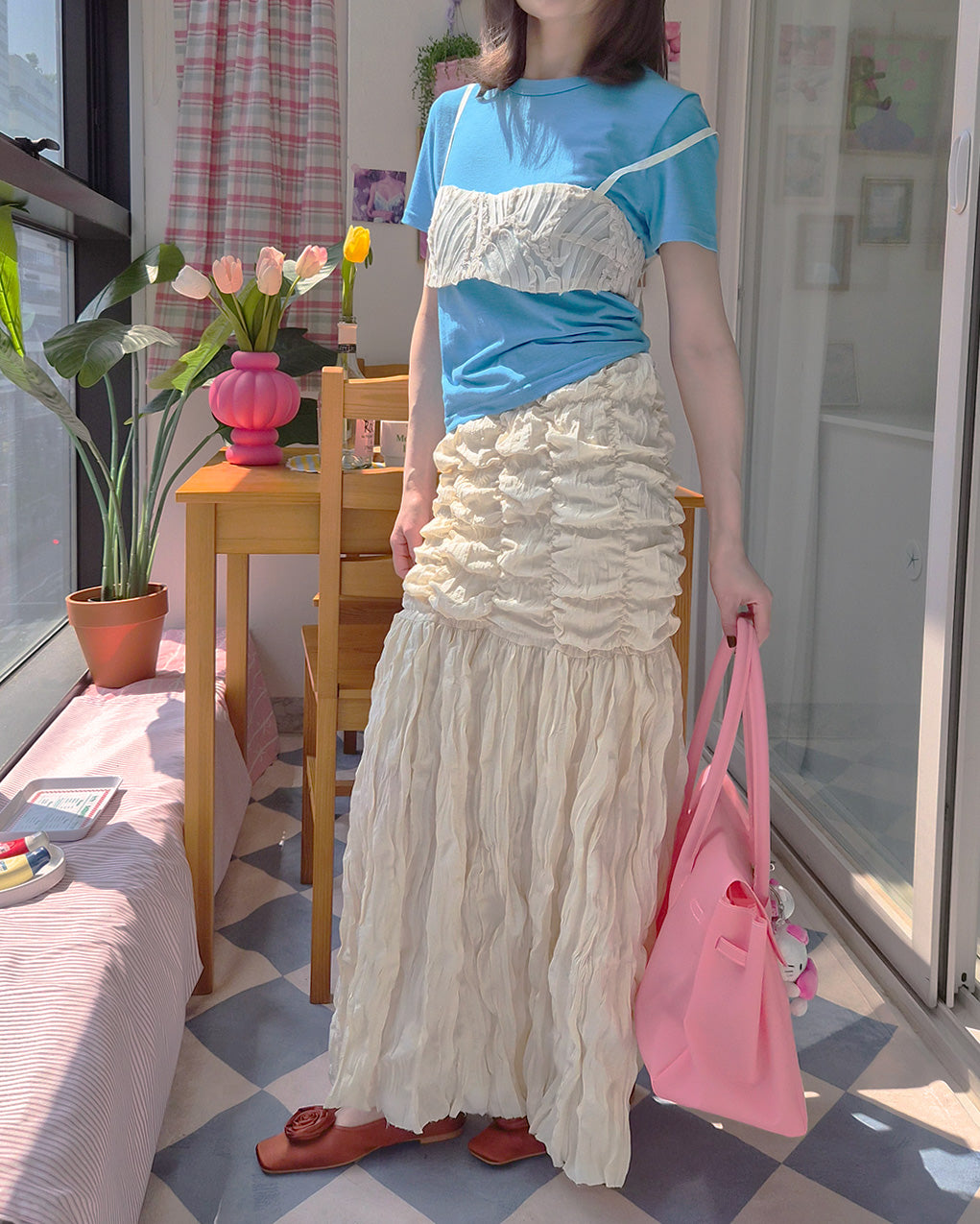 shirring popcorn skirt
