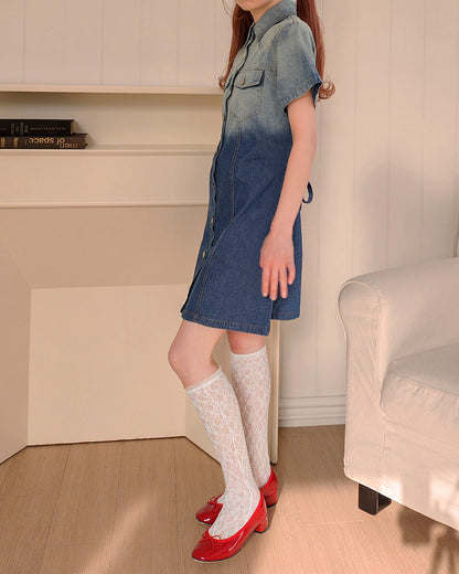 gradation denim shirt mini dress