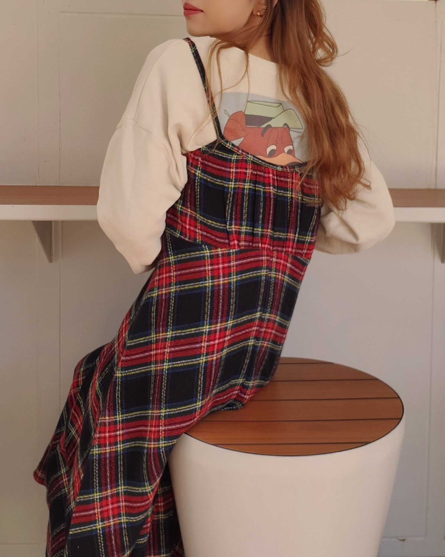 check camisole flare dress