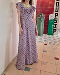rose pattern frill long dress
