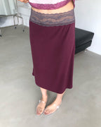 waist lace midi flare skirt