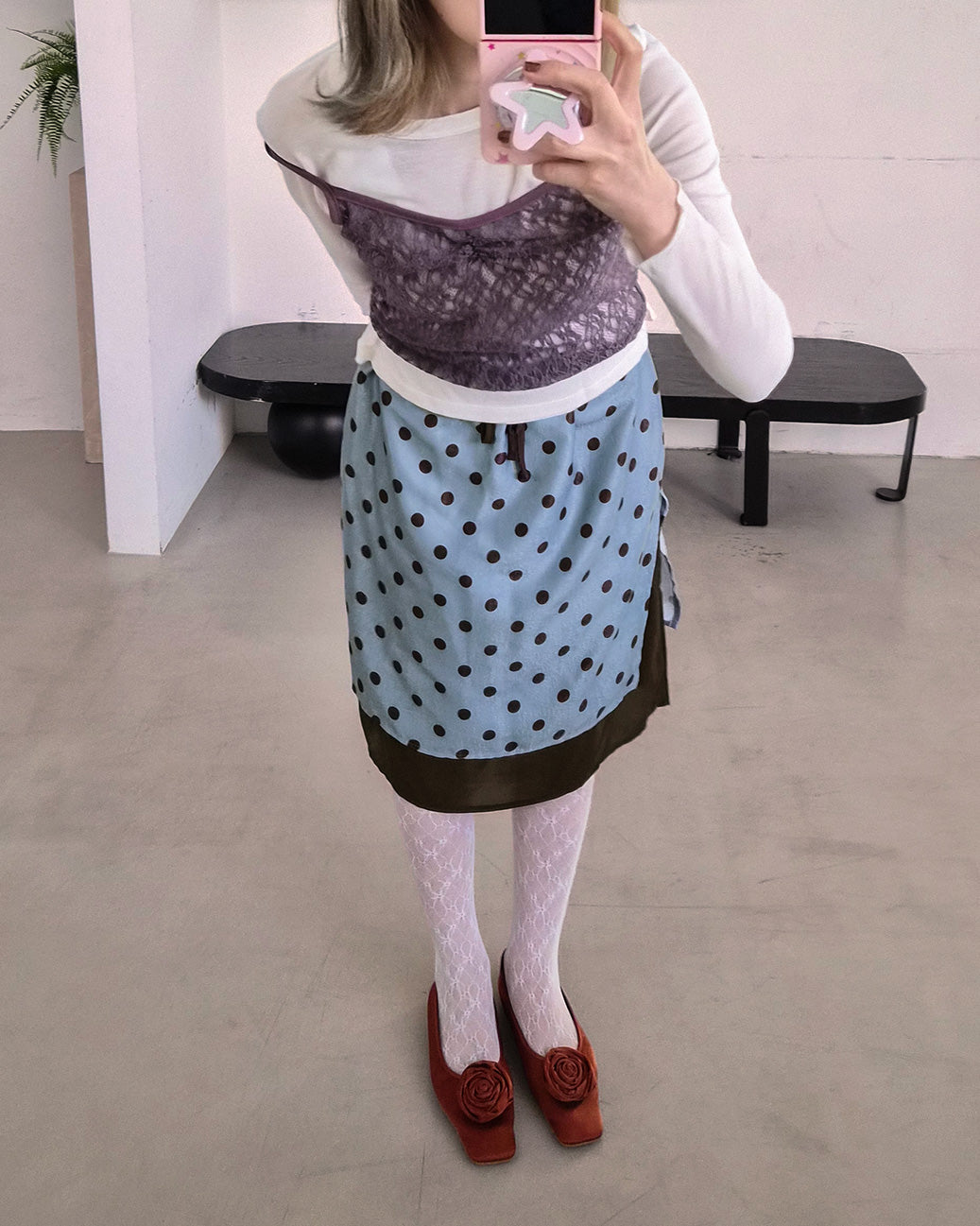 polka dot layered skirt