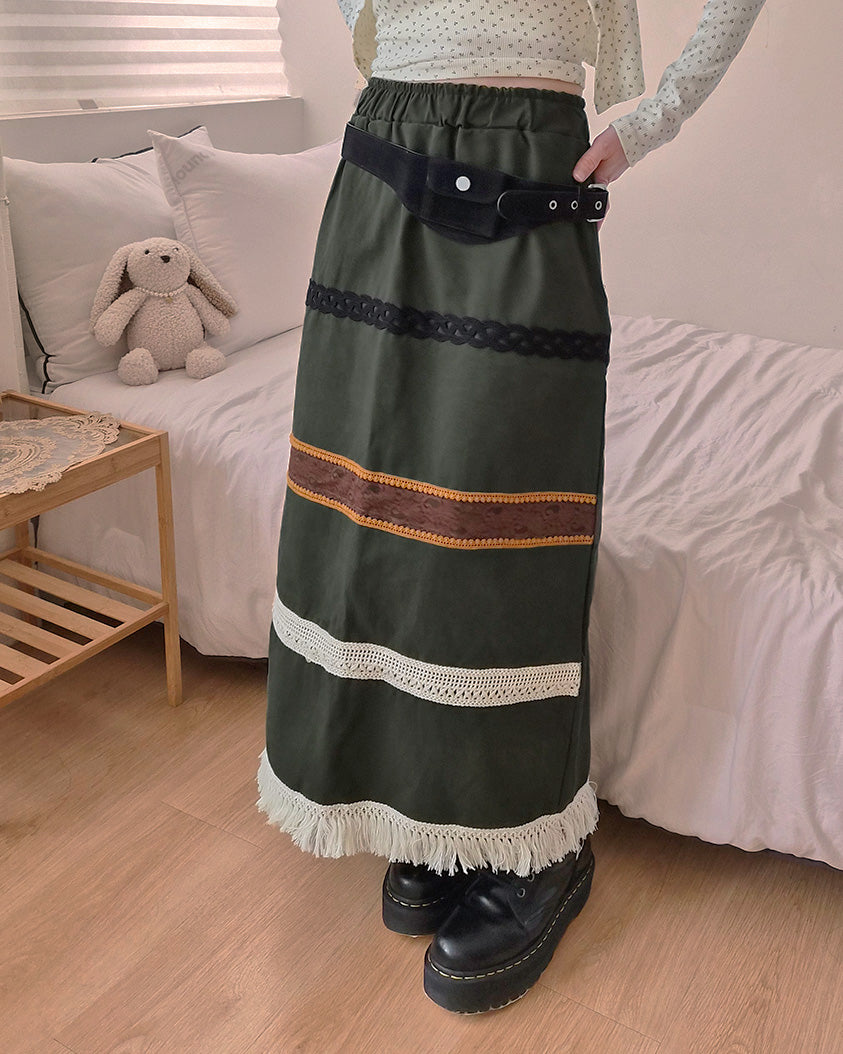 fringe design long skirt